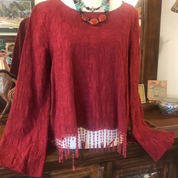 Coco Jameson ladies L/S textured top w/ fringe size XL - Picture 2 of 6